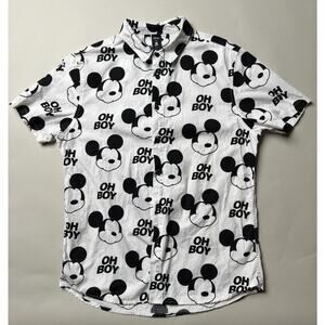 Disney Mickey Mouse Shirt Mens Large White Black Oh Boy Neff Button Up Cartoon